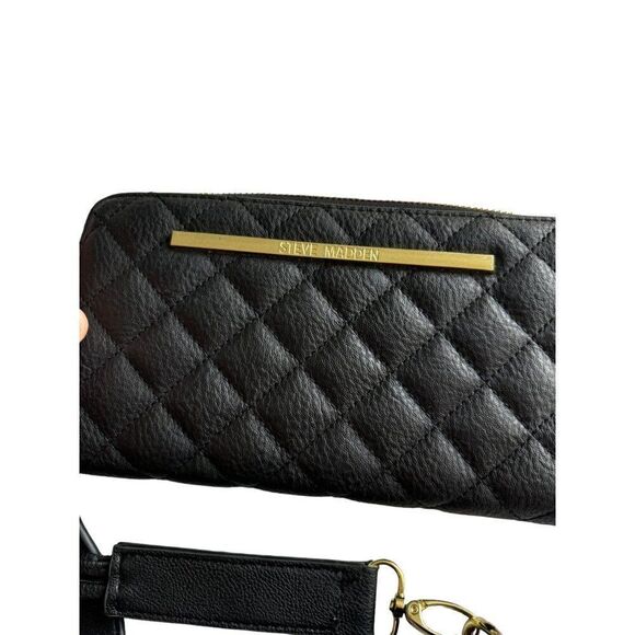 Steve Madden Black Quilted Tote & Wallet Set- note wear - Picture 2 of 8
